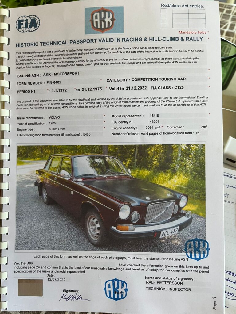 Volvo 164 historic rally car